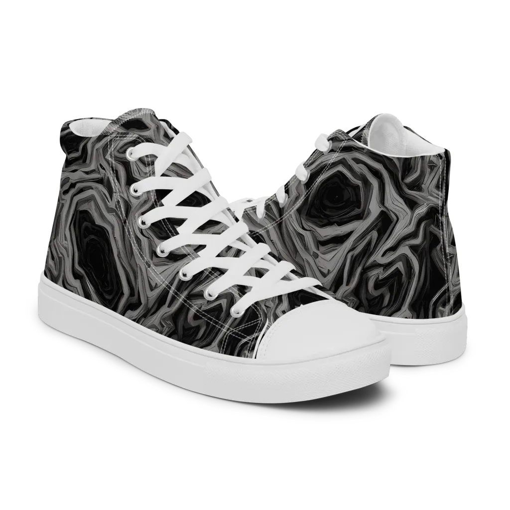 Black Marble Riot on Women's High Top Canvas Shoes — Right