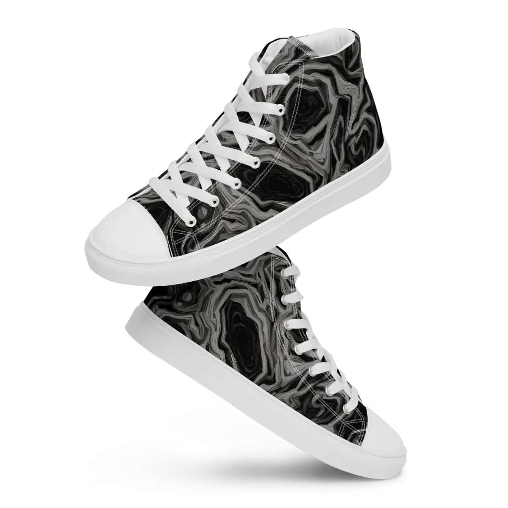 Black Marble Riot on Women's High Top Canvas Shoes — Front