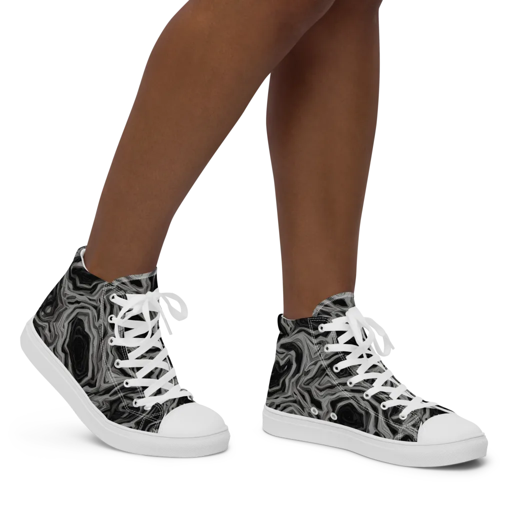 Black Marble Riot on Women's High Top Canvas Shoes — Right
