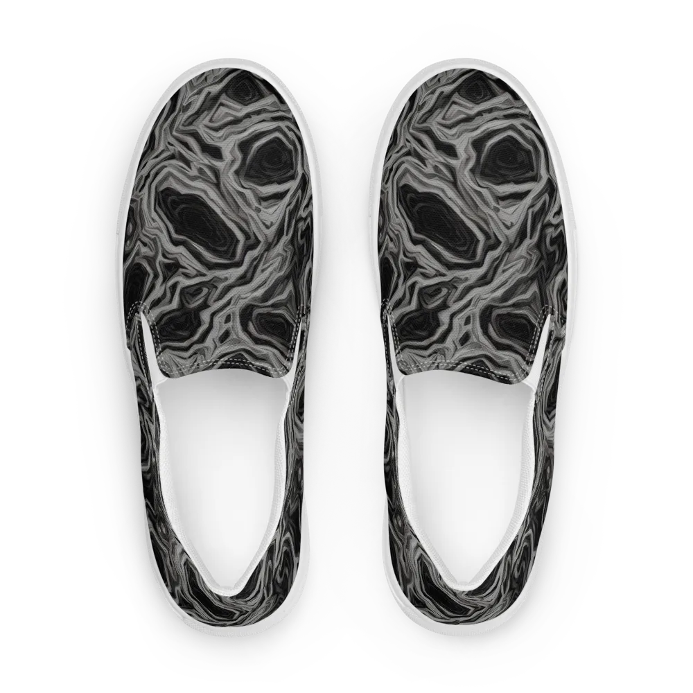 Black Marble Riot on Men's Slip-On Canvas Shoes — Front
