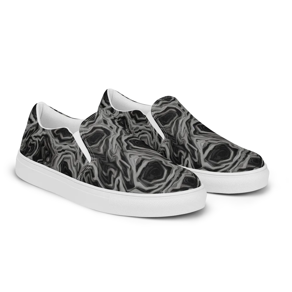 Black Marble Riot on Men's Slip-On Canvas Shoes — Right Front