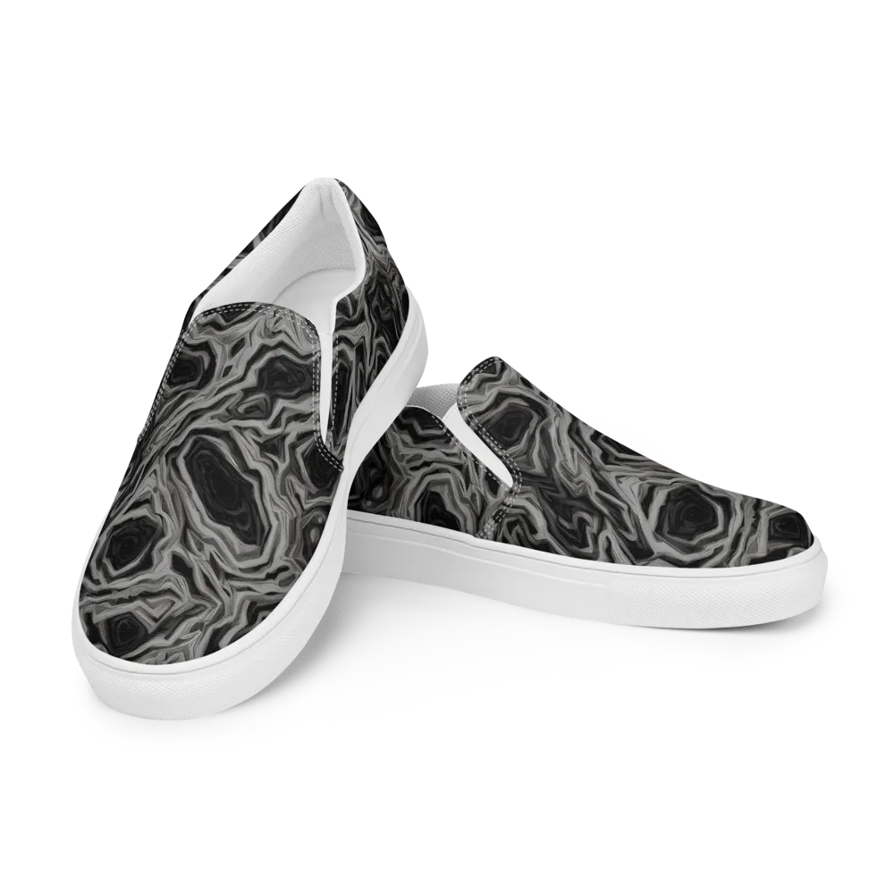 Black Marble Riot on Men's Slip-On Canvas Shoes — Left Front