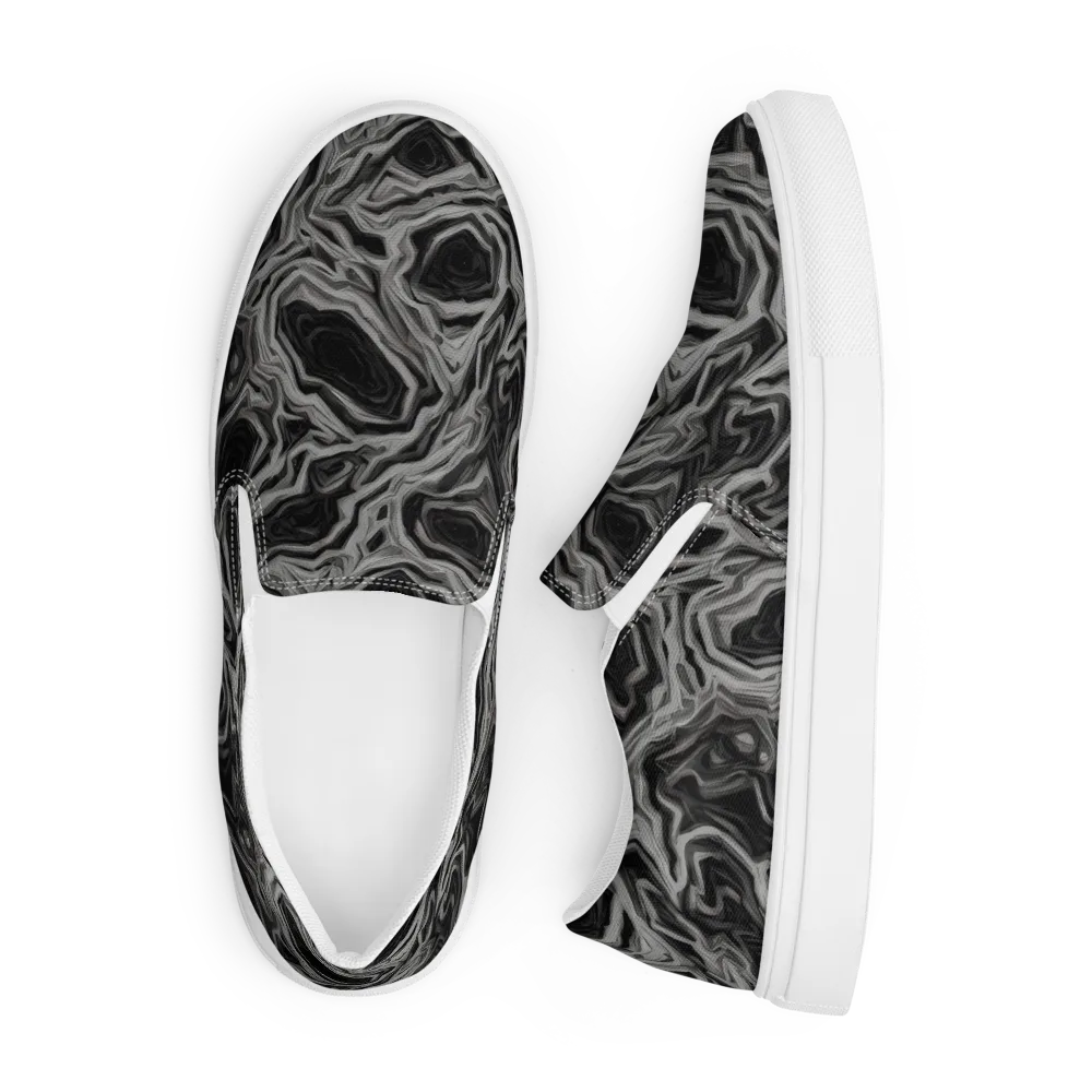 Black Marble Riot on Men's Slip-On Canvas Shoes — Front
