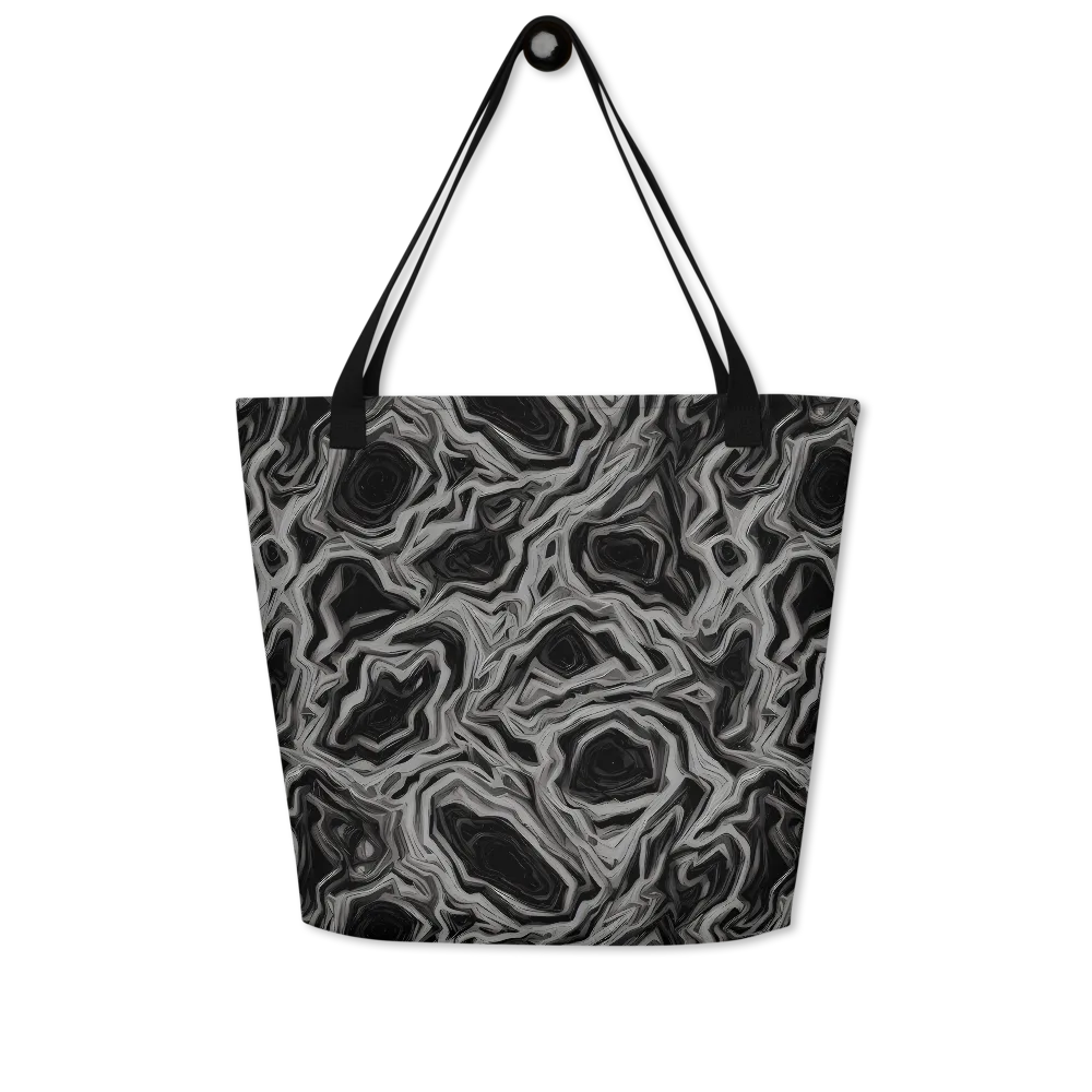 Black Marble Riot on Large Tote Bag W/ Pocket — Front