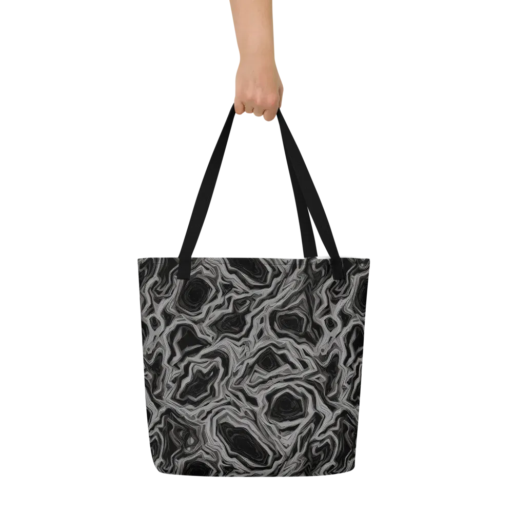 Black Marble Riot on Large Tote Bag W/ Pocket — Front