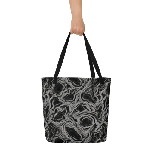 Black Marble Riot on a Large Tote Bag W/ Pocket