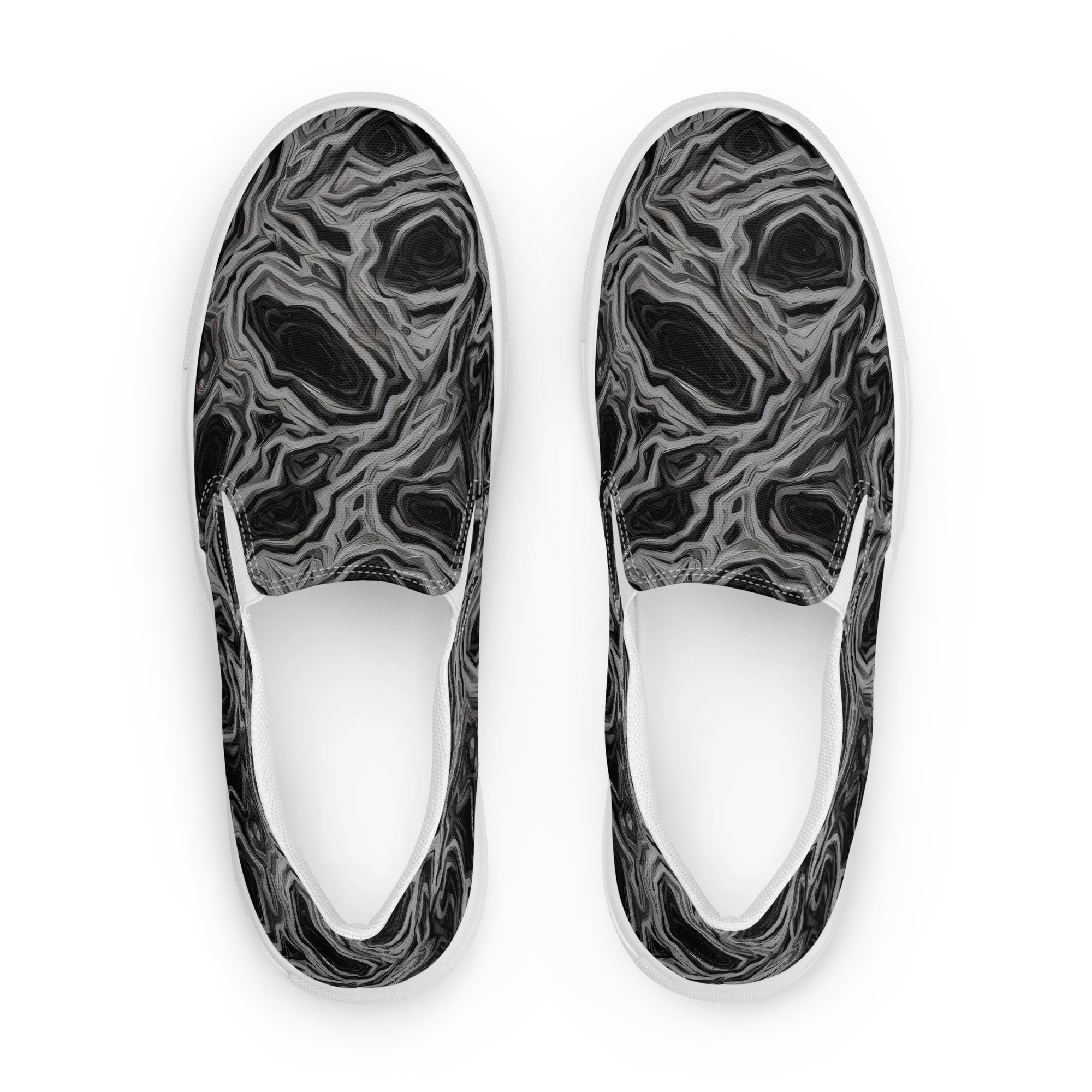 Black Marble Riot on Women's Slip-On Canvas Shoes — Front