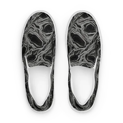 Black Marble Riot on a Women's Slip-On Canvas Shoes