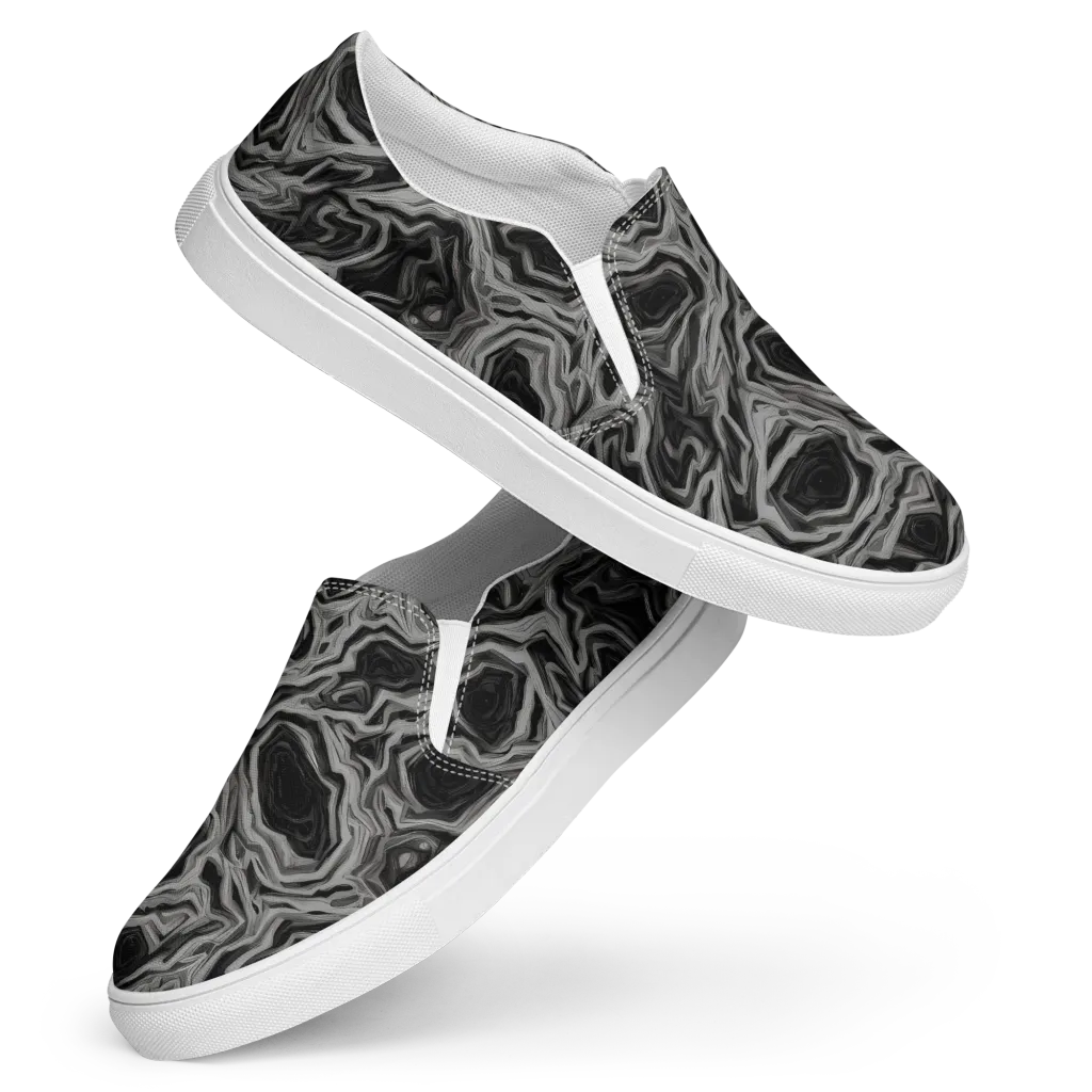 Black Marble Riot on Women's Slip-On Canvas Shoes — Front