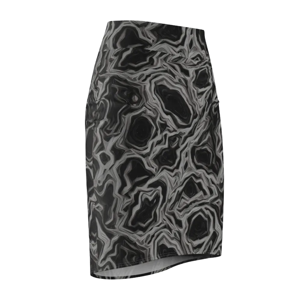 Black Marble Riot on Pencil Skirt — Front Side