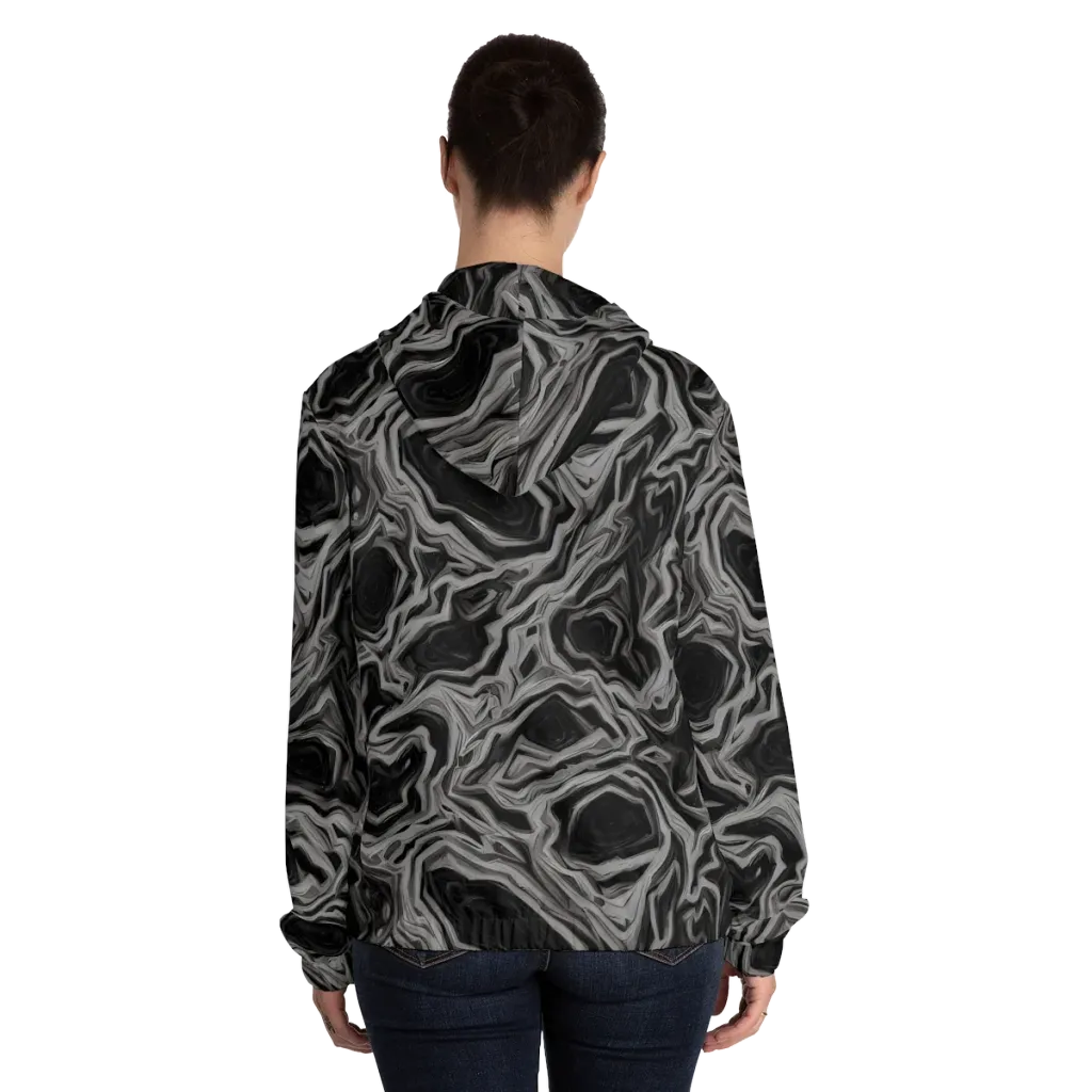 Black Marble Riot on Women's Full-Zip Hoodie — Back On Person