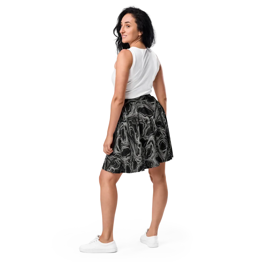 Black Marble Riot on Skater Skirt — Back