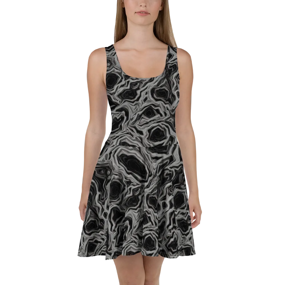 Black Marble Riot on Skater Dress — Front