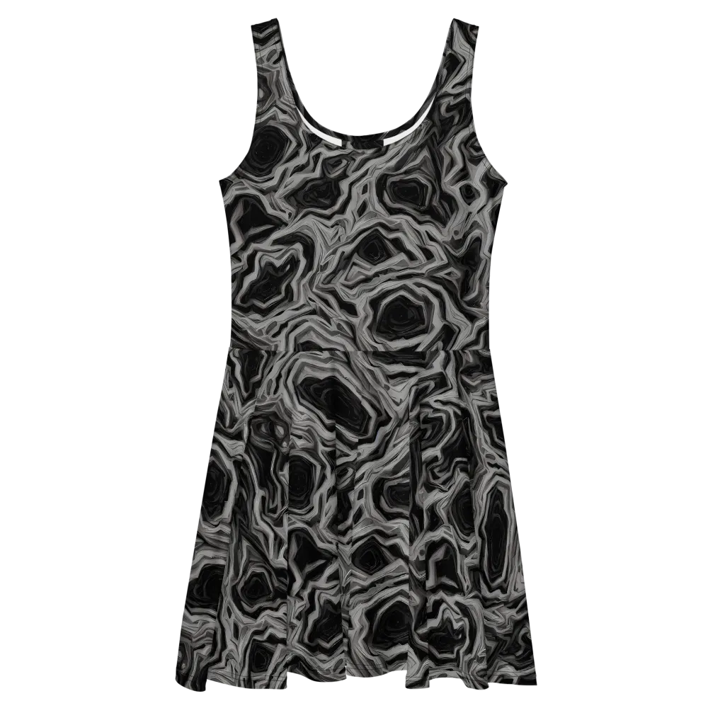Black Marble Riot on Skater Dress — Front