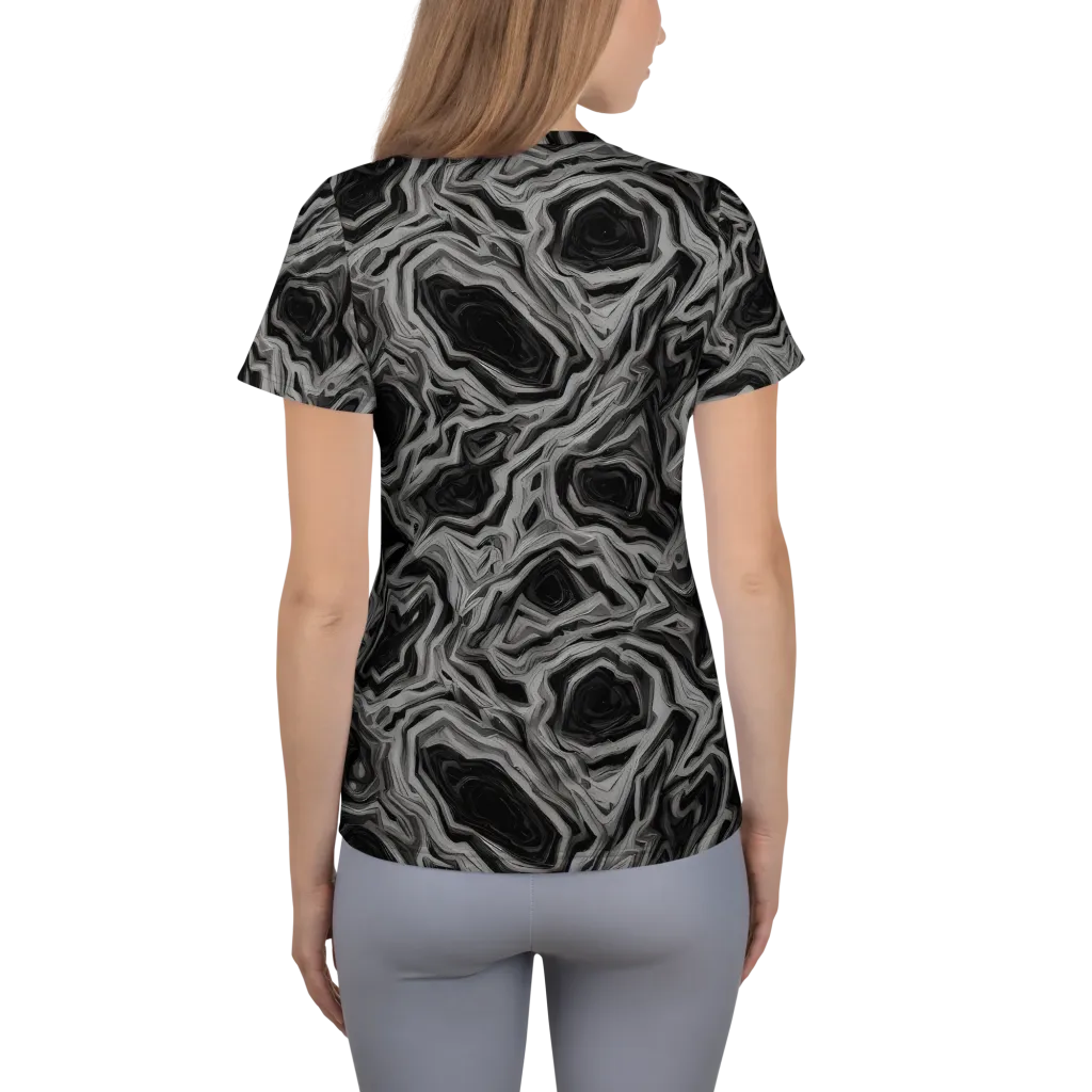 Black Marble Riot on Women's Athletic T-Shirt — Back