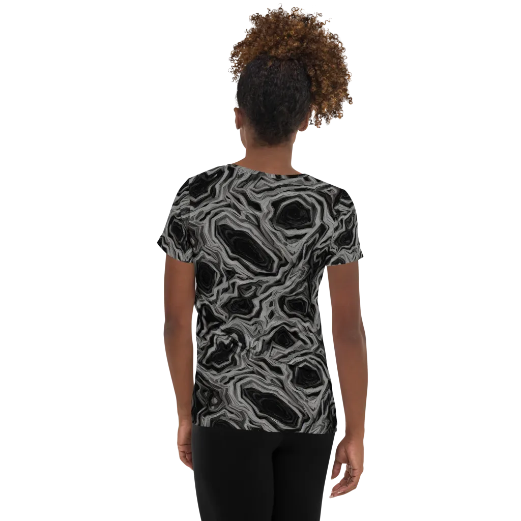 Black Marble Riot on Women's Athletic T-Shirt — Back
