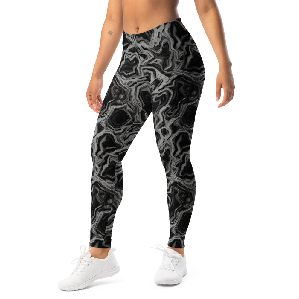 Black Marble Riot on Leggings — Left Front