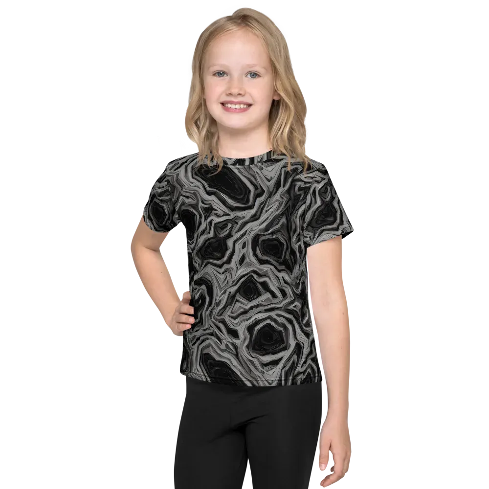 Black Marble Riot on Kids Crew Neck T-Shirt — Front