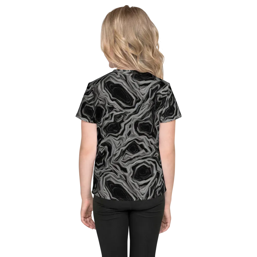Black Marble Riot on Kids Crew Neck T-Shirt — Back