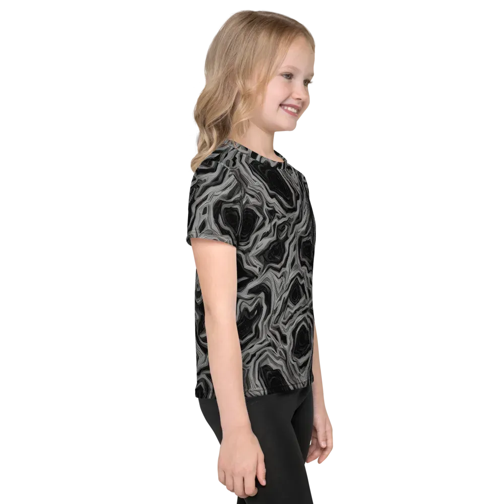 Black Marble Riot on Kids Crew Neck T-Shirt — Right