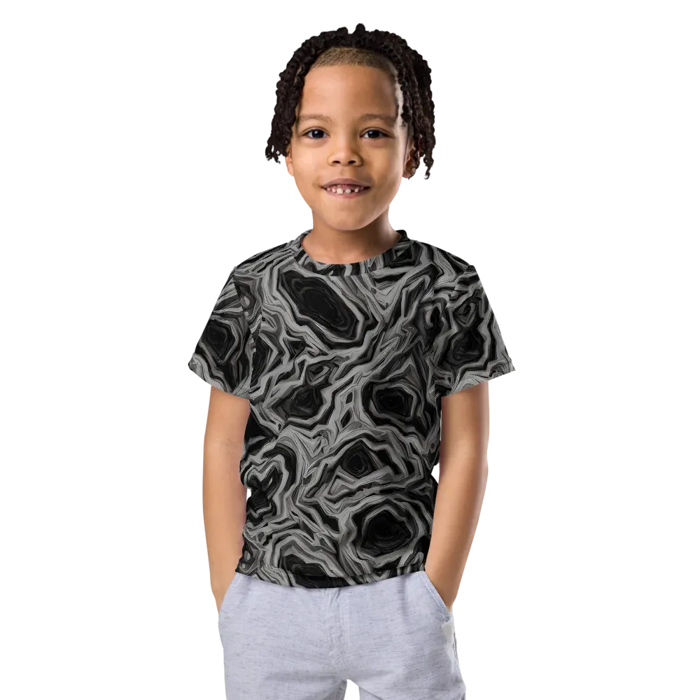 Black Marble Riot on Kids Crew Neck T-Shirt — Front