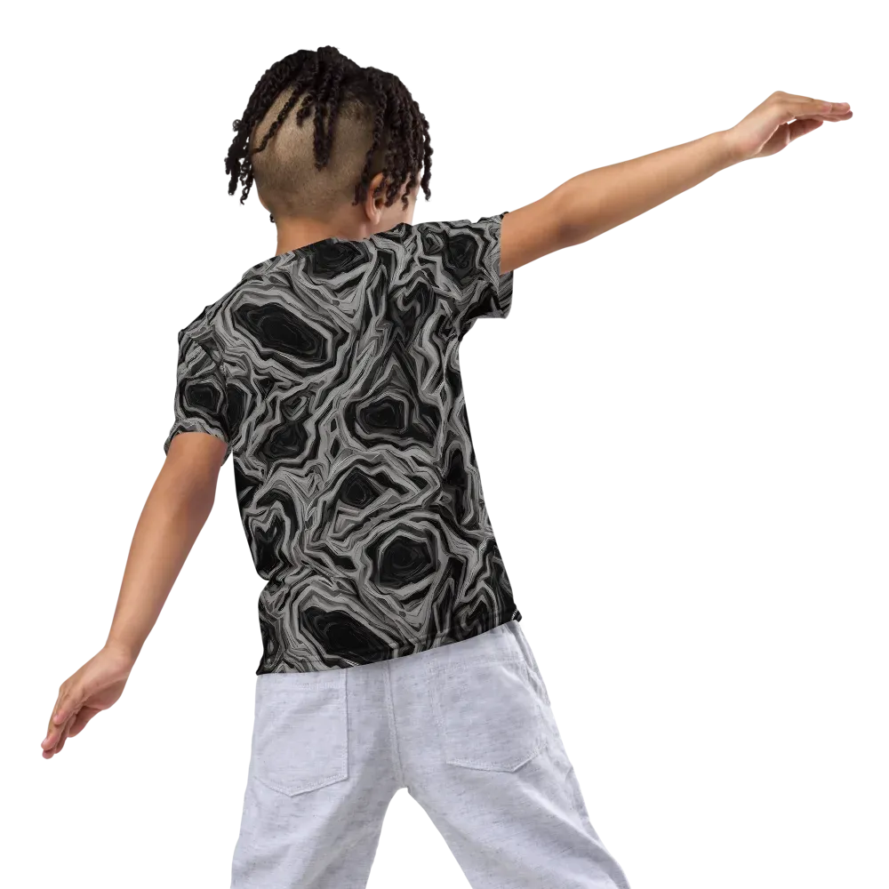 Black Marble Riot on Kids Crew Neck T-Shirt — Back