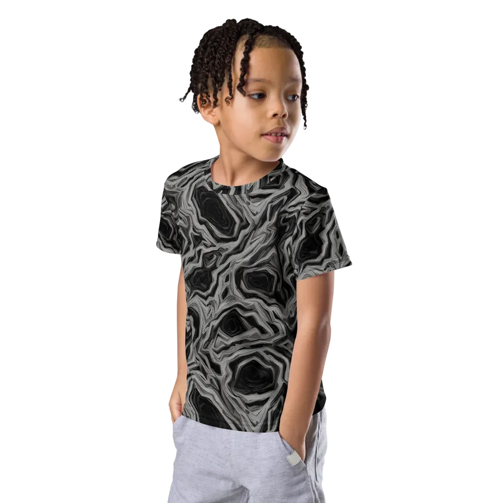 Black Marble Riot on Kids Crew Neck T-Shirt — Left Front