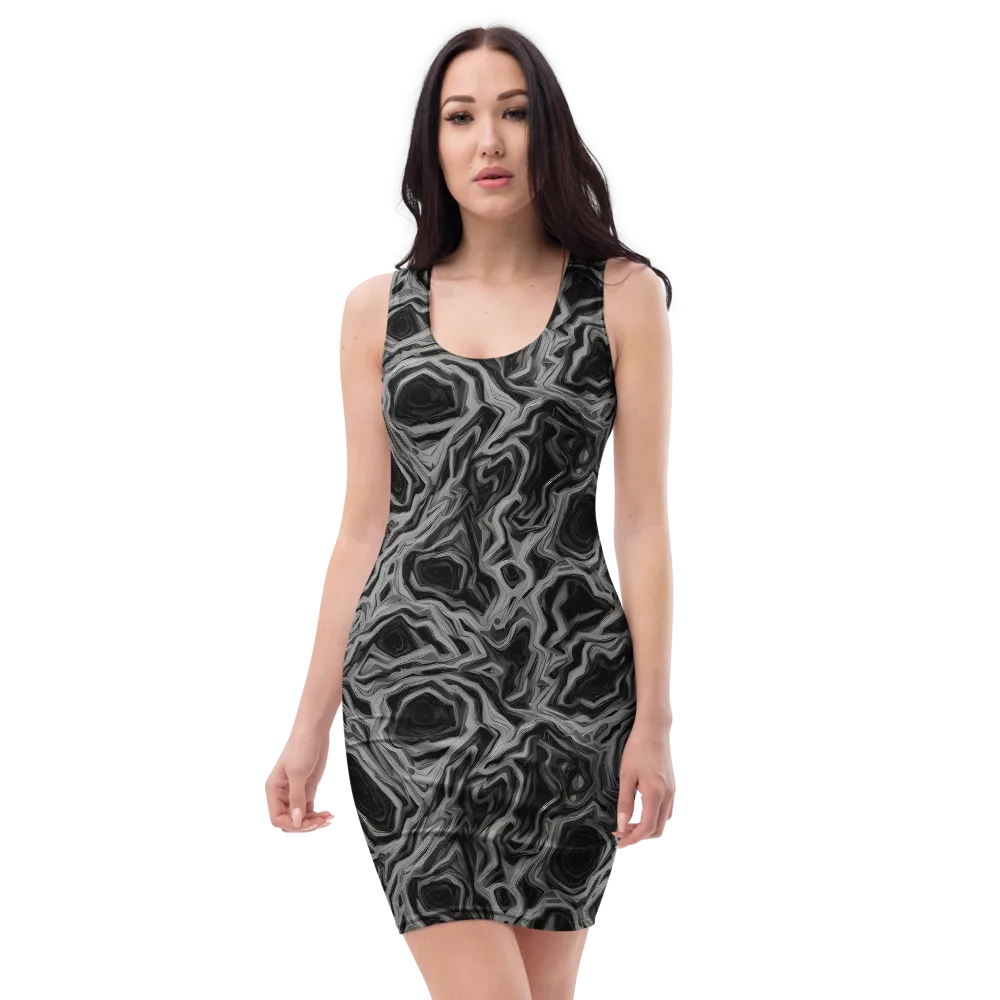 Black Marble Riot on Bodycon Dress — Front