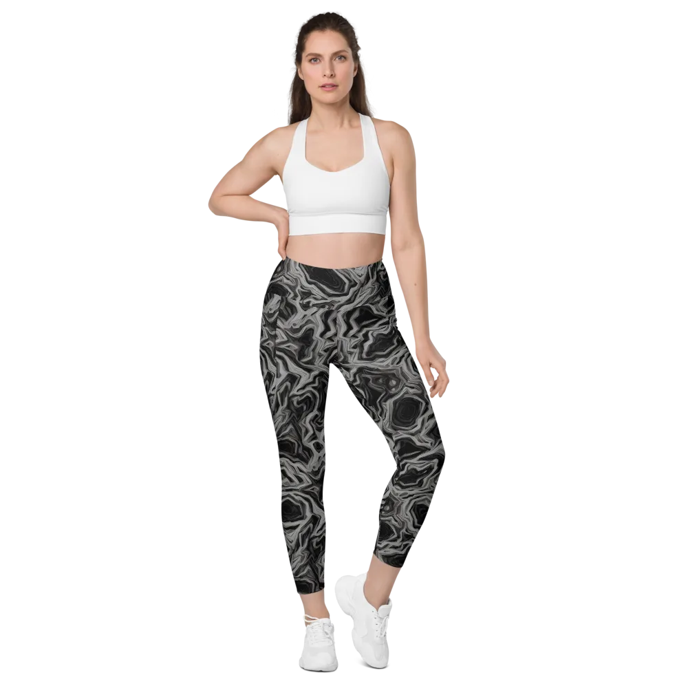 Black Marble Riot on Leggings with Pockets — Front