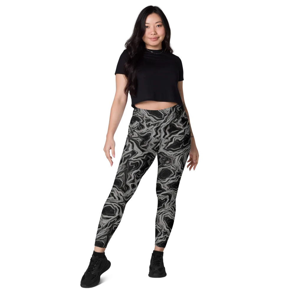 Black Marble Riot on Leggings with Pockets — Front