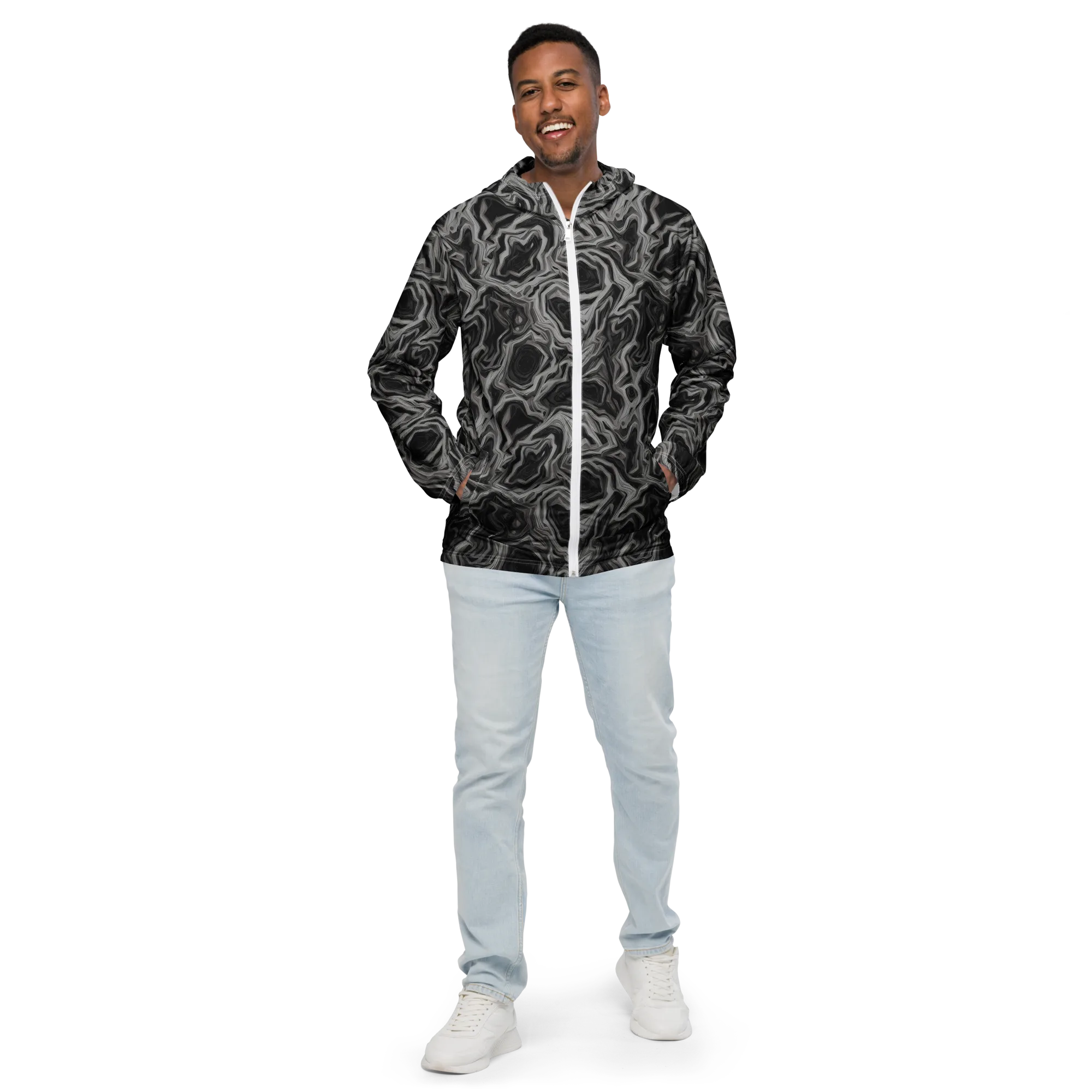 Black Marble Riot on Men's Windbreaker — Front