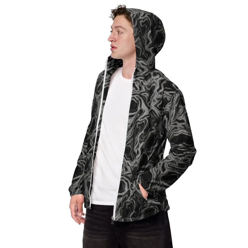 Black Marble Riot on Men's Windbreaker — Left Front