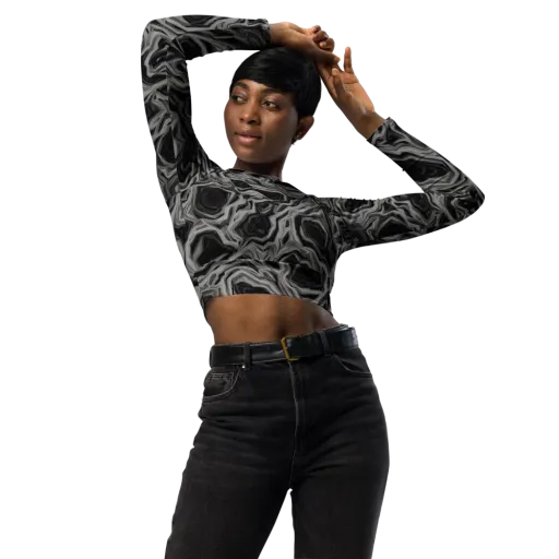 Black Marble Riot on a Long Sleeve Crop Top