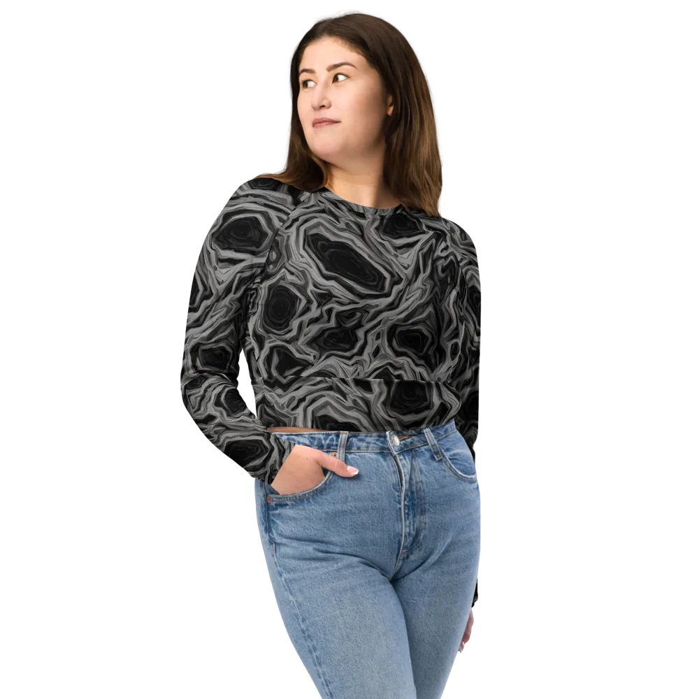 Black Marble Riot on Long Sleeve Crop Top — Front