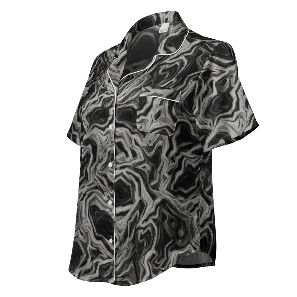 Black Marble Riot on Women's Short Sleeve Pajama Top — Left Front