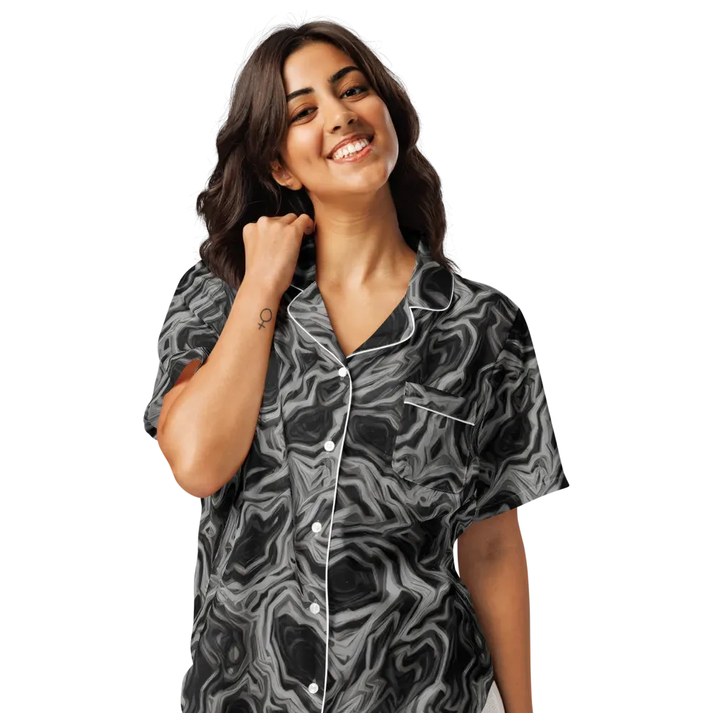 Black Marble Riot on Women's Short Sleeve Pajama Top — Front