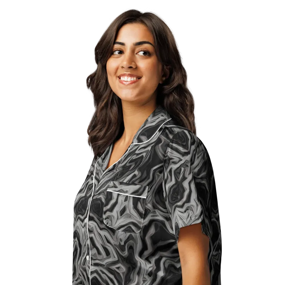 Black Marble Riot on Women's Short Sleeve Pajama Top — Left Front