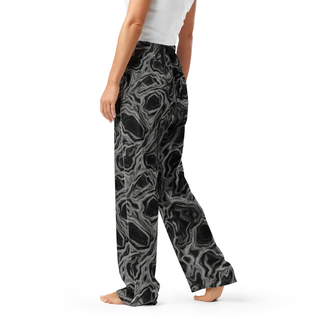 Black Marble Riot on Women's Pajama Pants — Left