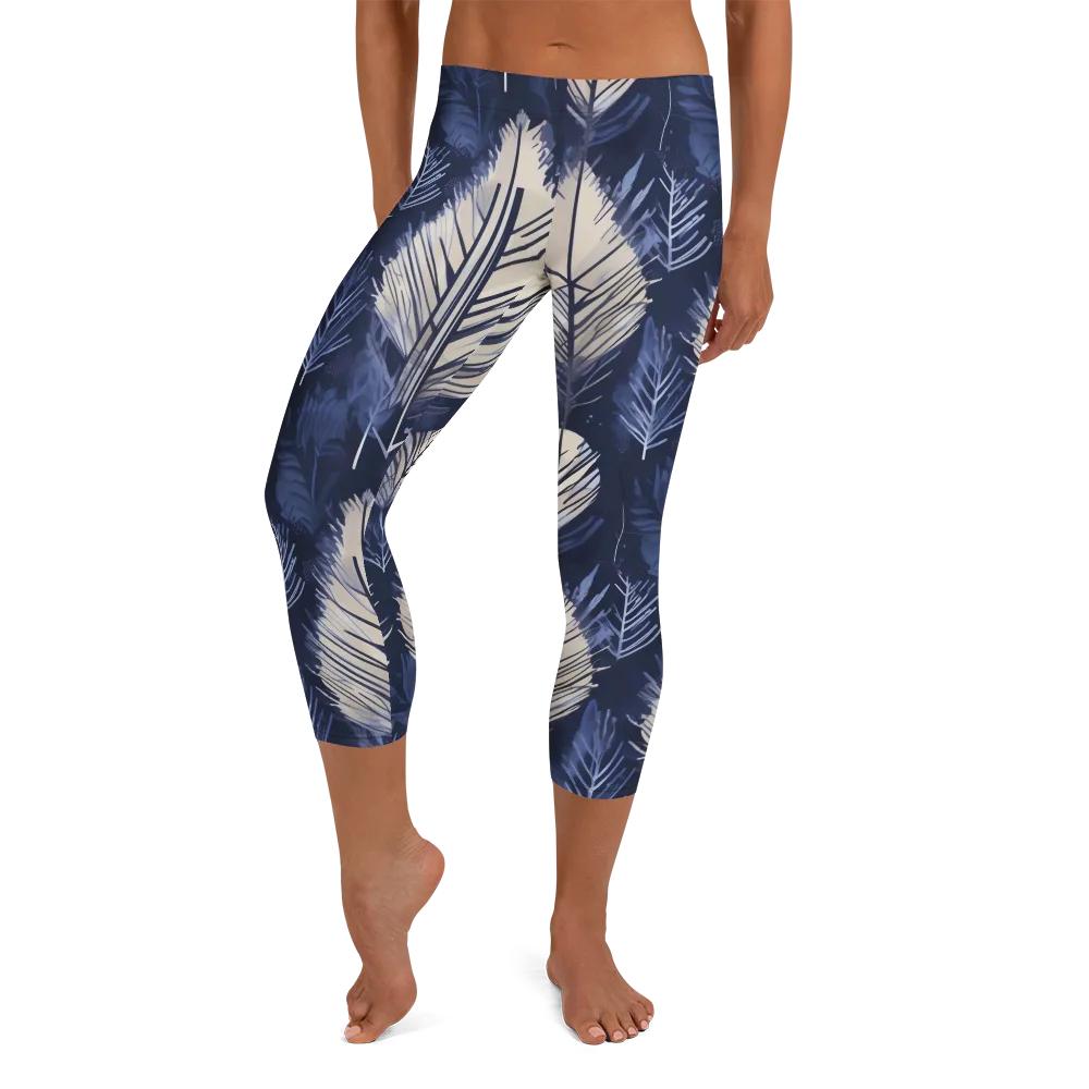 Moonlit Leaves on Capri Leggings — Front