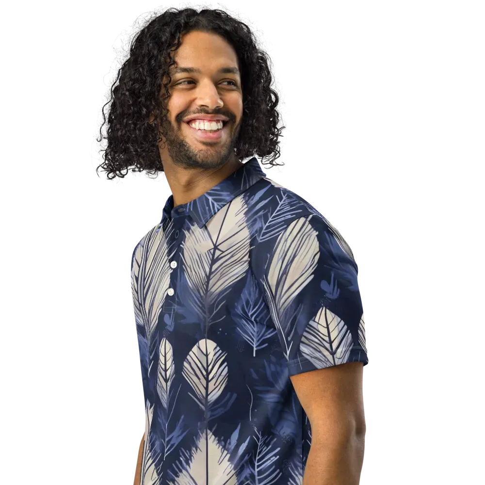 Moonlit Leaves on Men's Slim Fit Polo Shirt — Left Front