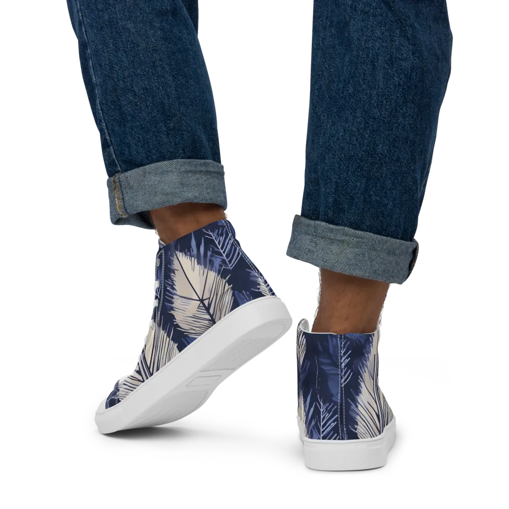 Moonlit Leaves on Men's High Top Canvas Shoes — Back