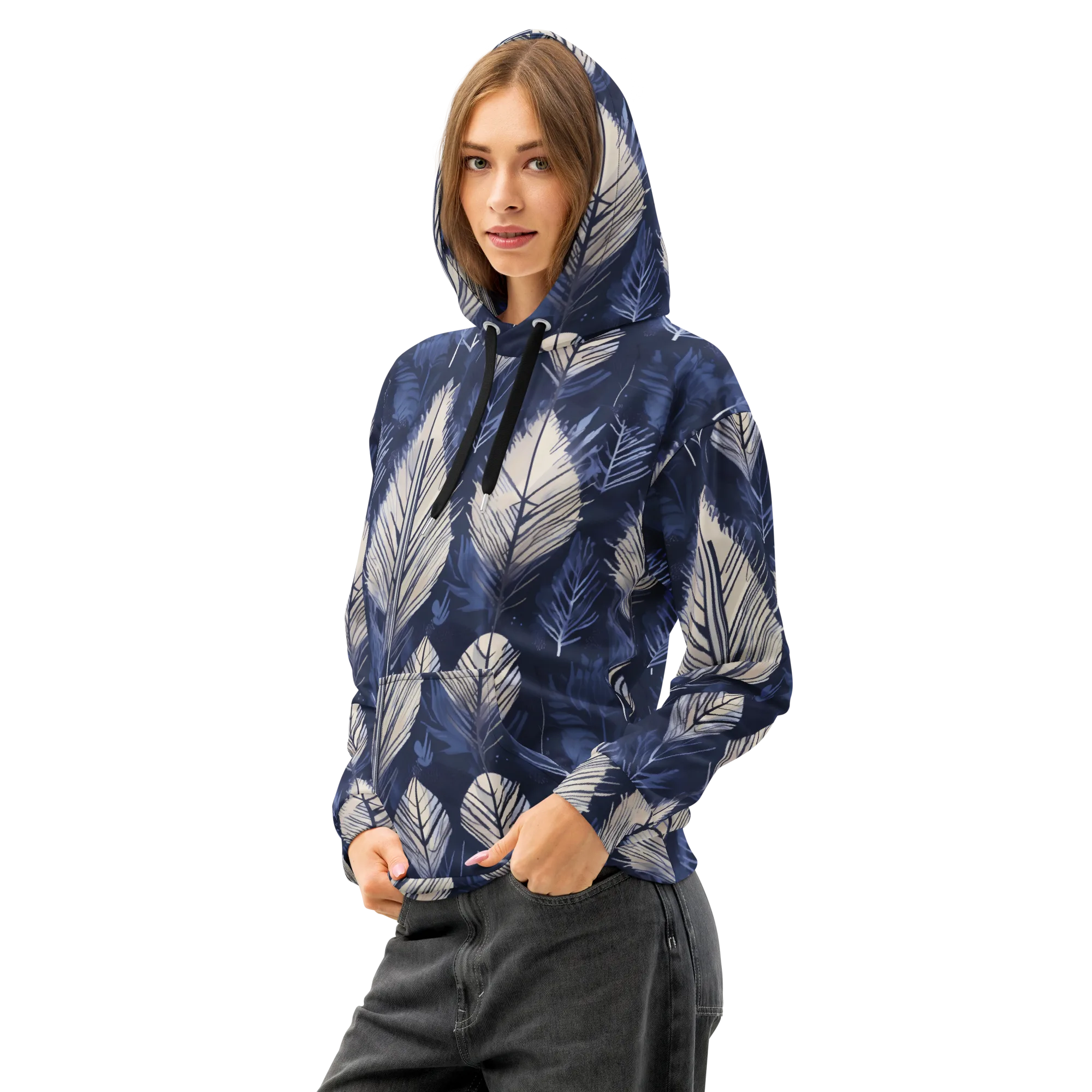 Moonlit Leaves on Cotton Hoodie — Left Front