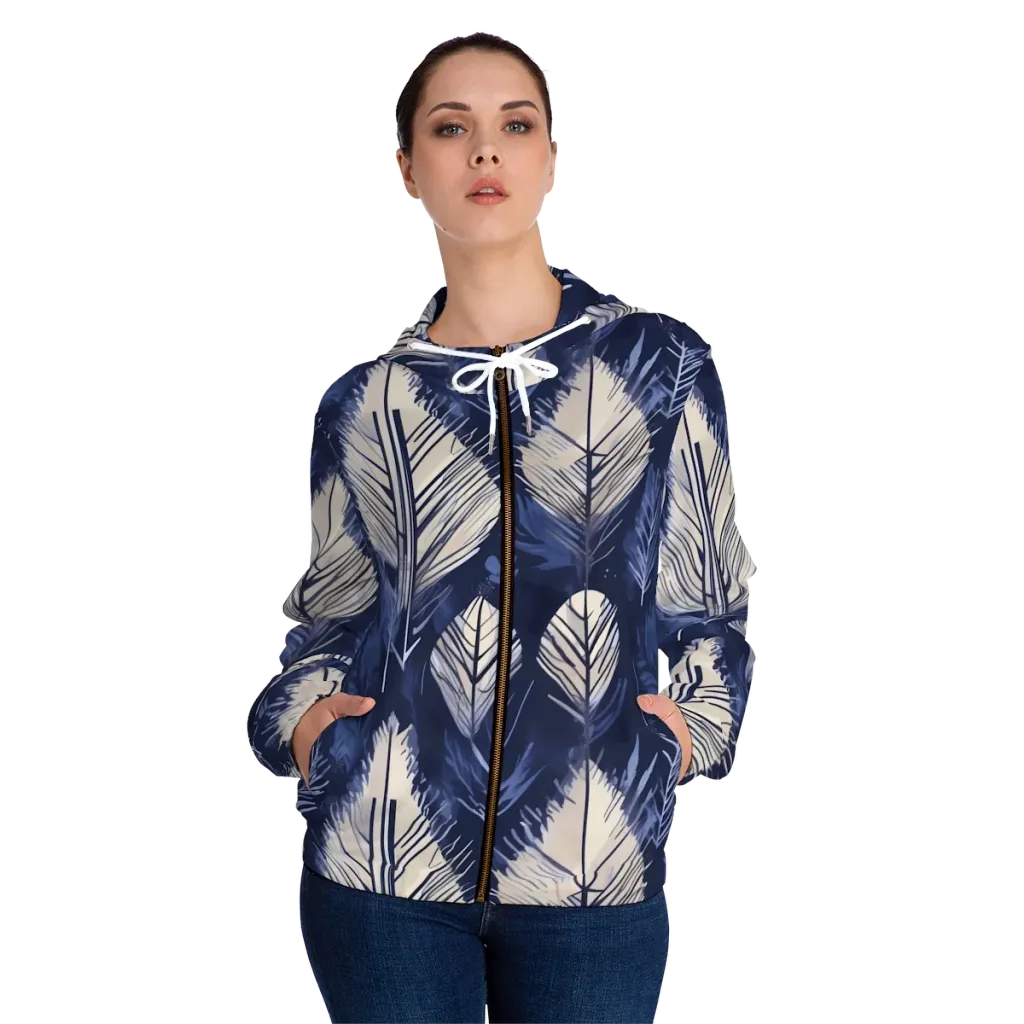 Moonlit Leaves on Women's Full-Zip Hoodie — Front On Person