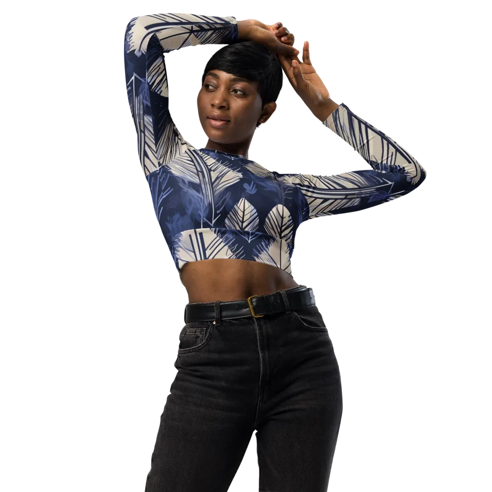 Moonlit Leaves on Long Sleeve Crop Top — Front