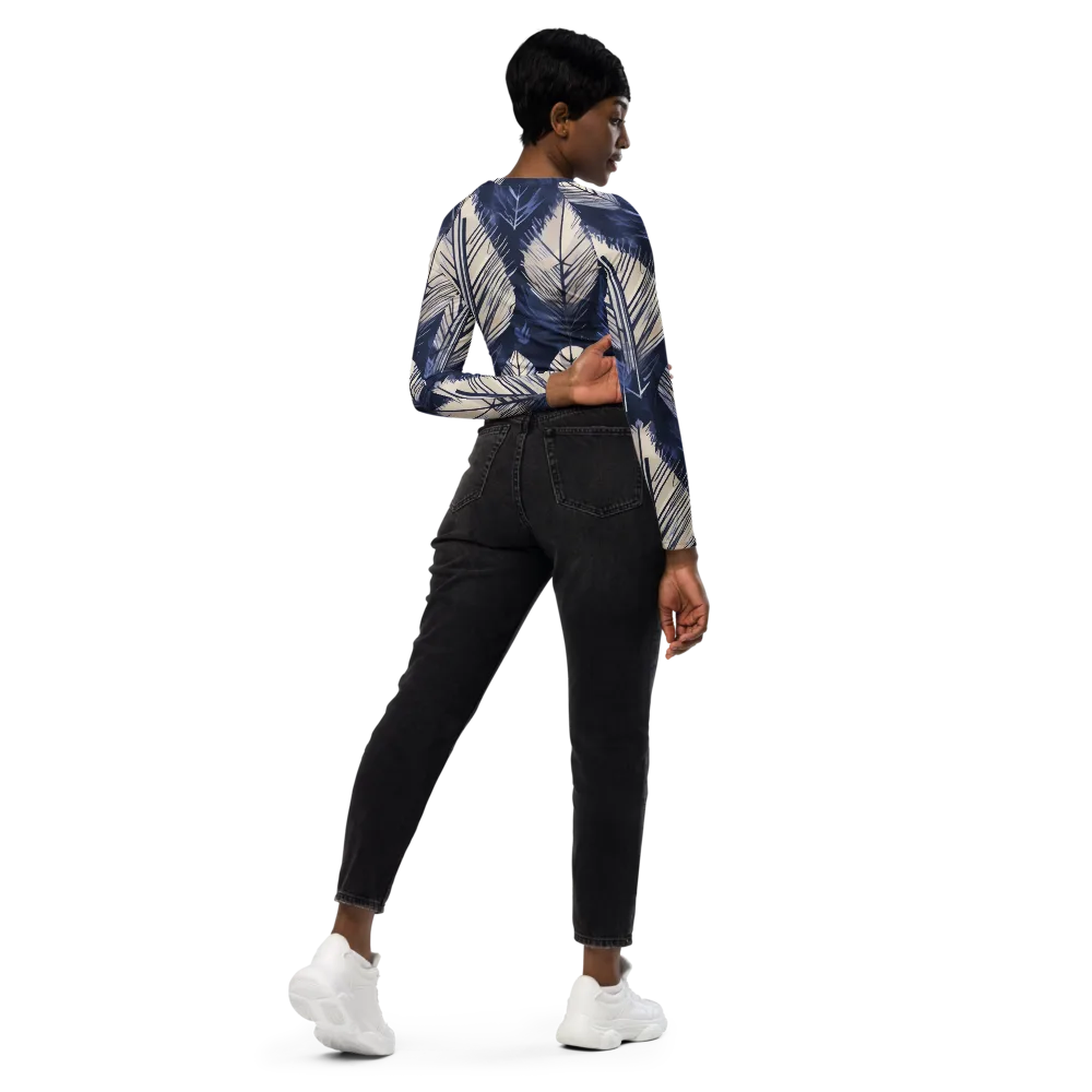 Moonlit Leaves on Long Sleeve Crop Top — Right Back