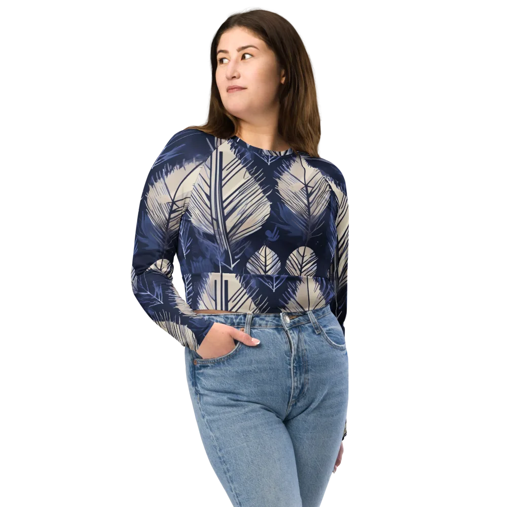 Moonlit Leaves on Long Sleeve Crop Top — Front