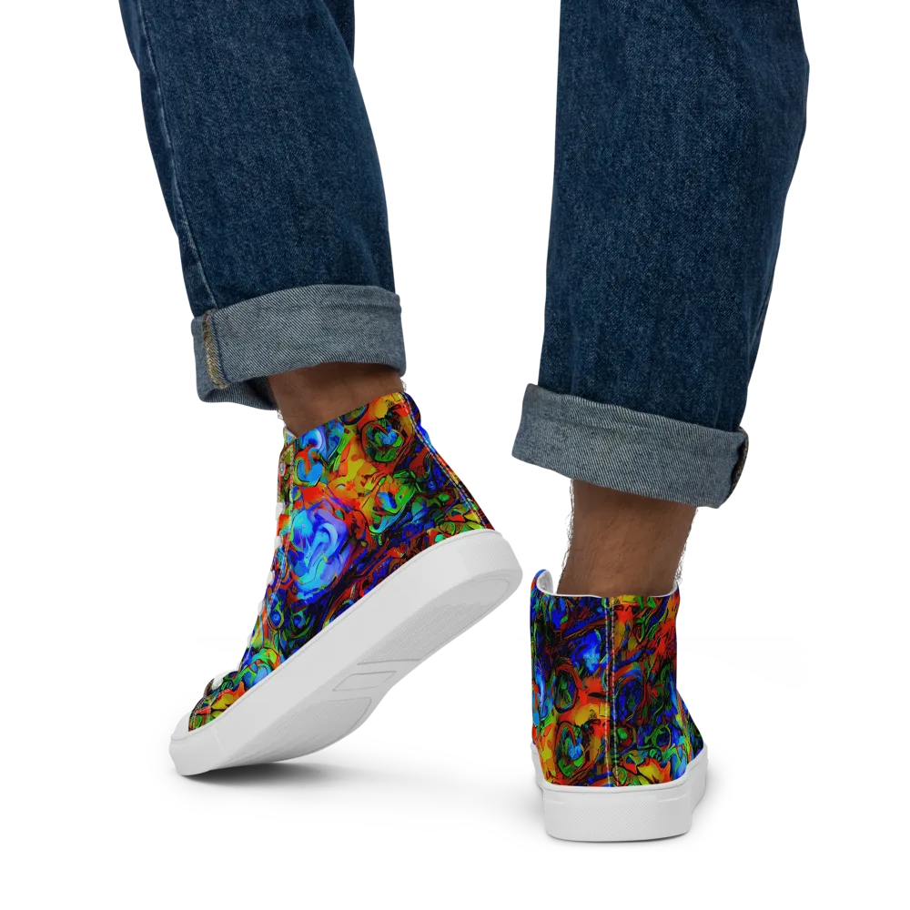 Hypercolor Tangle on Men's High Top Canvas Shoes — Back