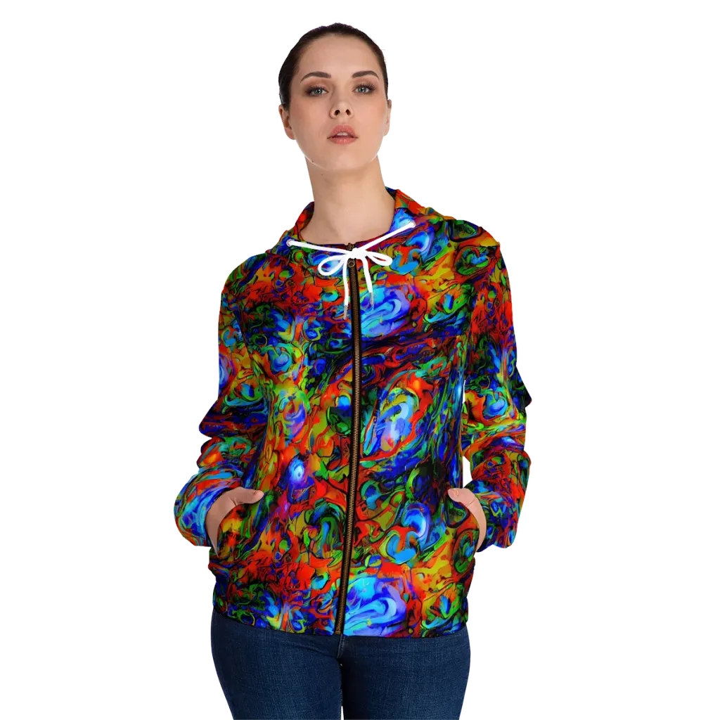 Hypercolor Tangle on Women's Full-Zip Hoodie — Front On Person