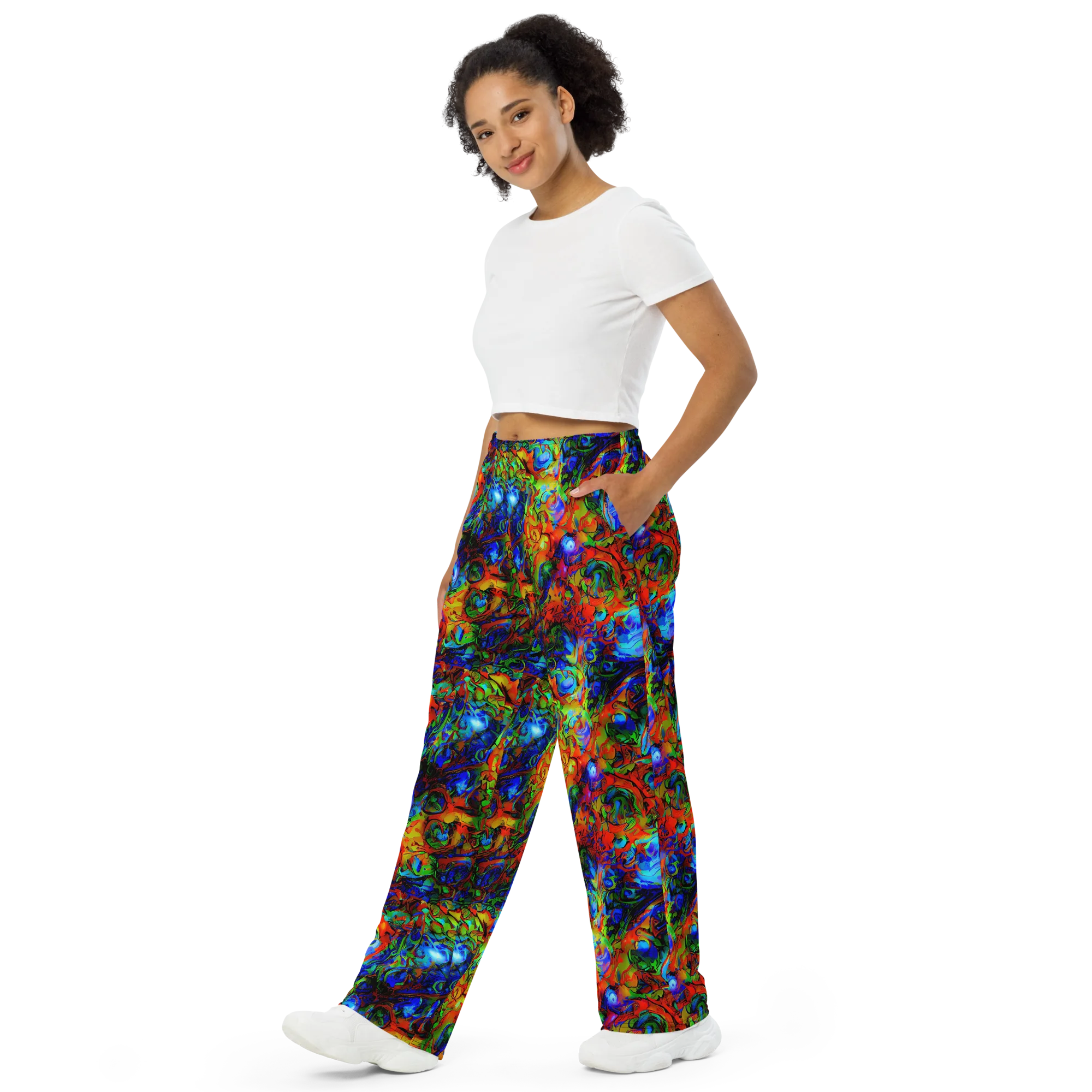 Hypercolor Tangle on Wide-Leg Pants — Left Front