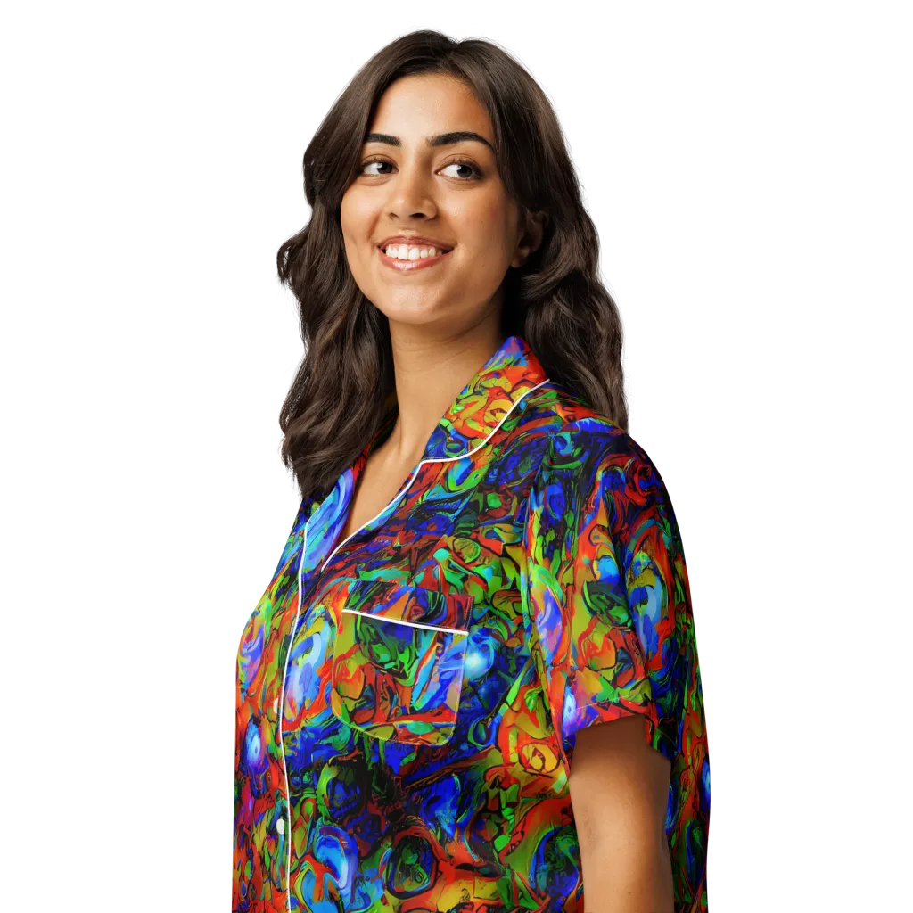 Hypercolor Tangle on Women's Short Sleeve Pajama Top — Left Front